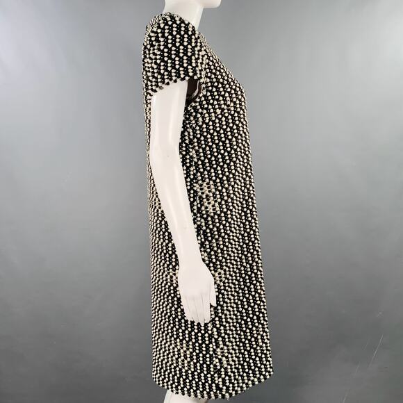 BLACK FLEECE Size M Black White Wool Blend Textured Shift Dress - Picture 3 of 6